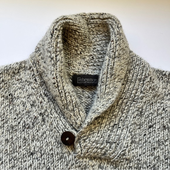 Fisherman Ireland Sweater Knit Merino Alpaca Wool Blend Shawl Collar Button Sz M - Picture 12 of 16